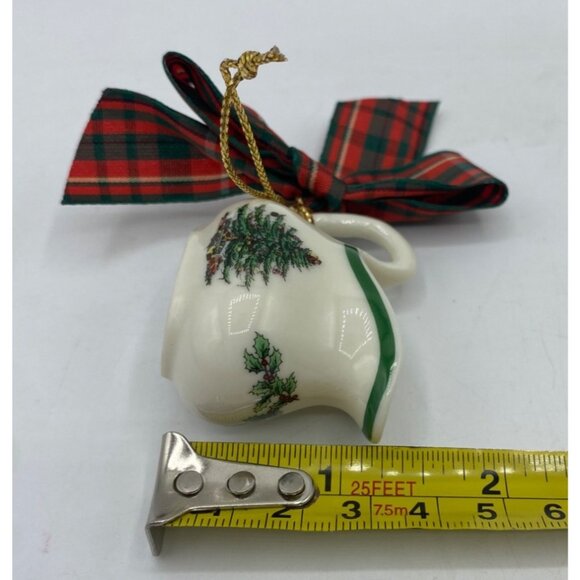 Spode Miniature Christmas Tree Pitcher Ornament W/ Plaid Bow & Gold Hanging Stri - Picture 11 of 11